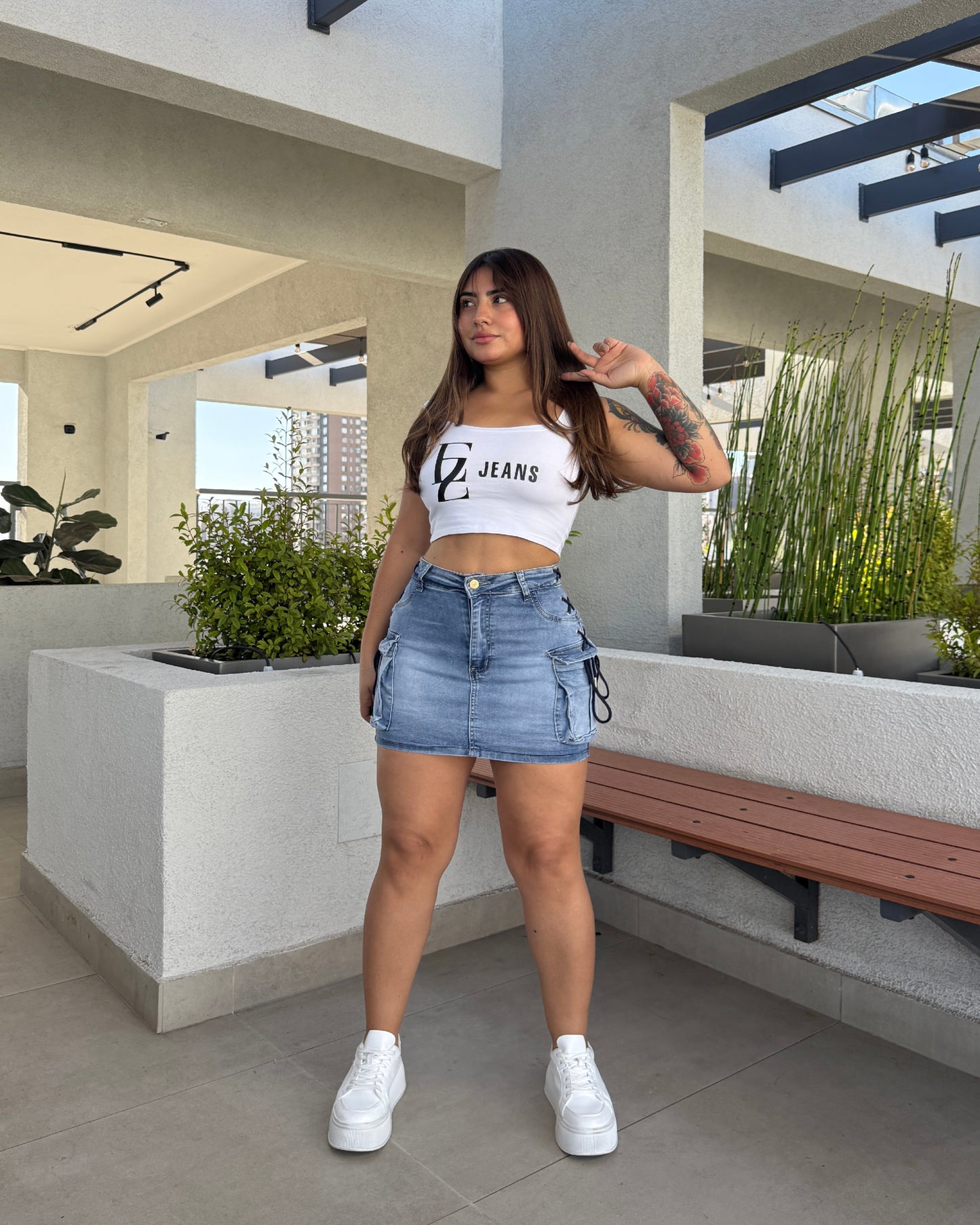 MB055 (Q7) | Falda Short Cargo Trenzada Azul | Menina | Venta Por Mayor