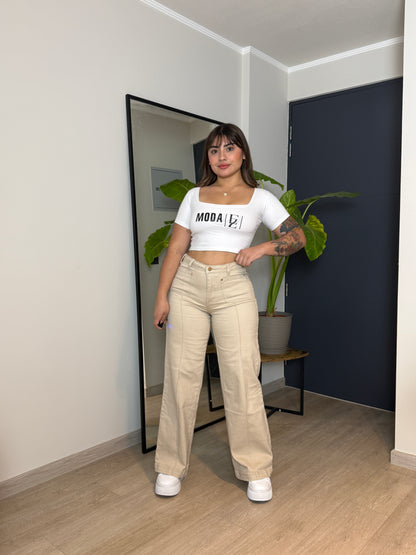 MB2001-1 (Q1) |Wide Leg Beige Lineal Bolsillos Cuadrados | Menina | Venta Por Mayor