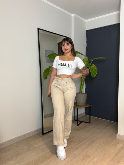 MB2001-1 (Q1) |Wide Leg Beige Lineal Bolsillos Cuadrados | Menina | Venta Por Mayor