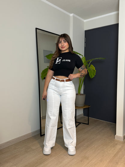 MB2003 (T4) | Wide Leg Blanco Lienal Con Cinturon | Menina | Venta Por Mayor