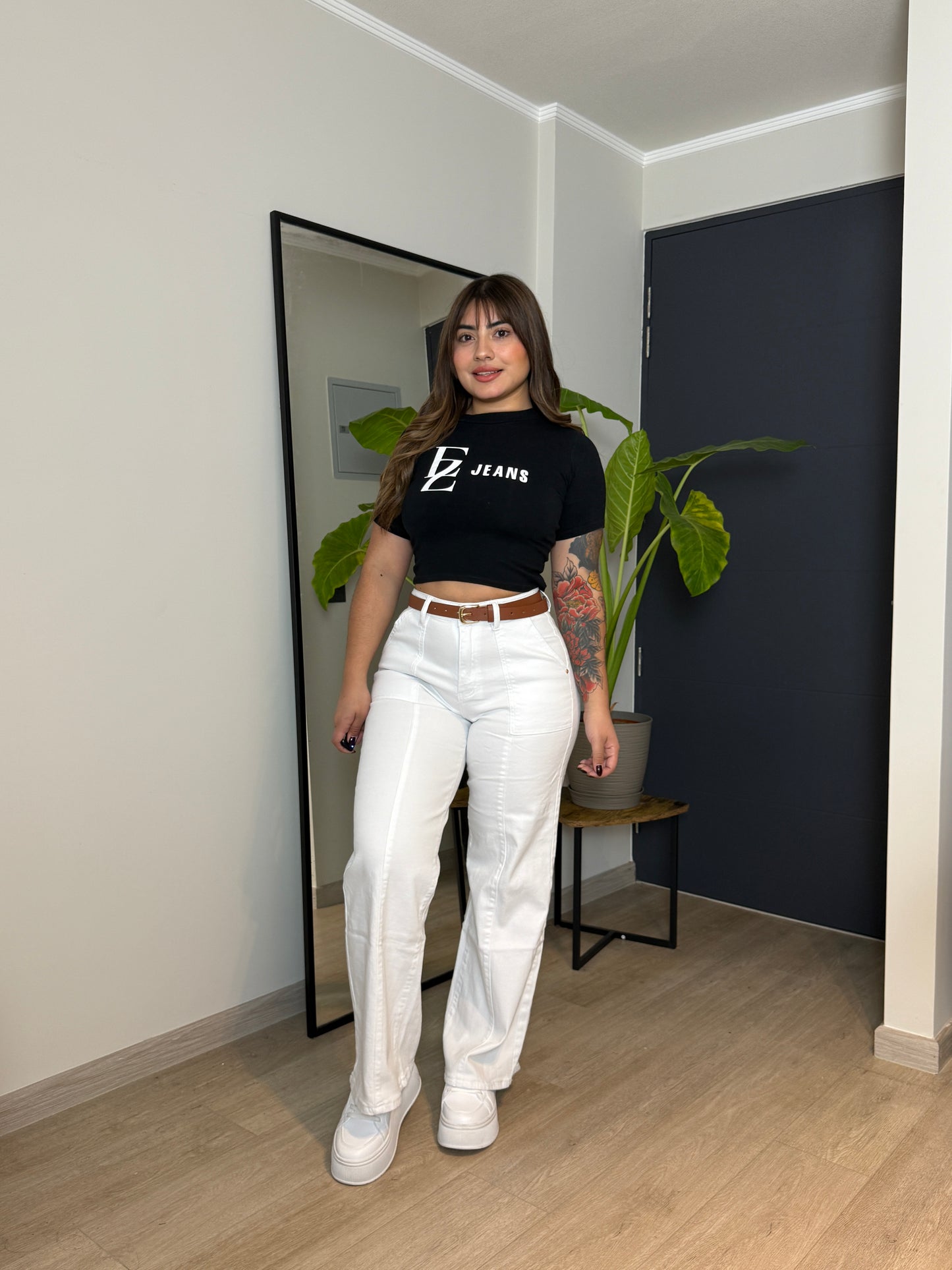 MB2003 (T4) | Wide Leg Blanco Lienal Con Cinturon | Menina | Venta Por Mayor