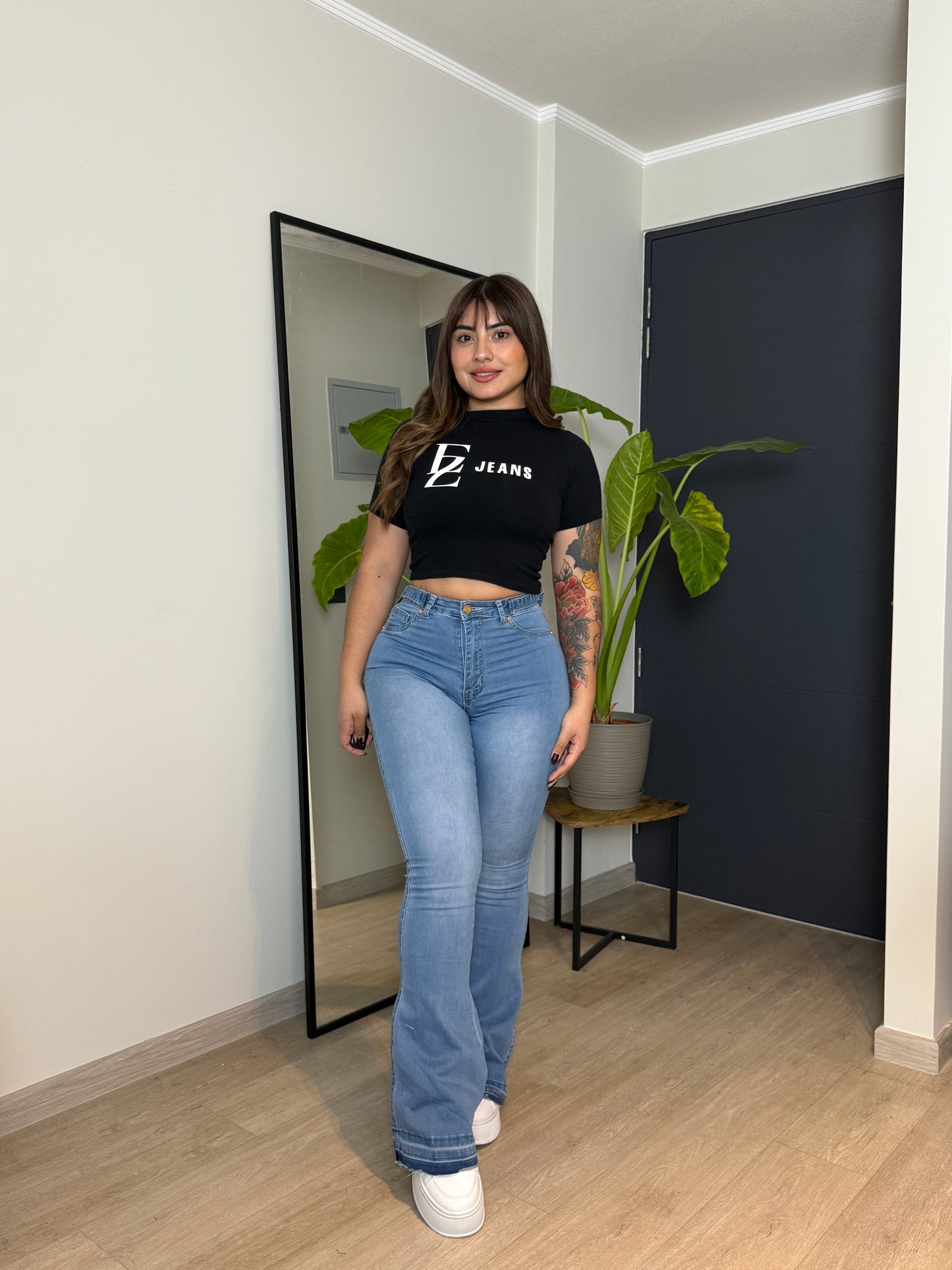 MB2005 (K6) | Flare Azul Claro Focalizado Con Ajuste Cintura | Menina | Venta Por Mayor