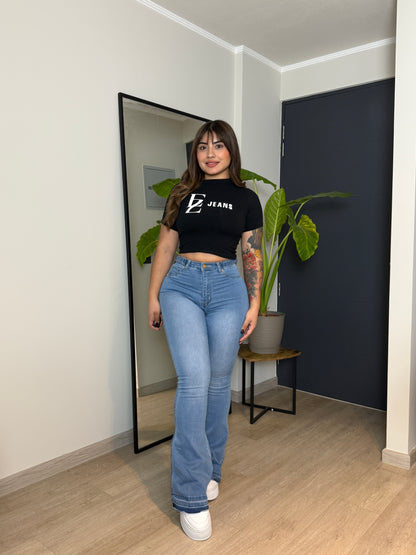 MB2005 (K6) | Flare Azul Claro Focalizado Con Ajuste Cintura | Menina | Venta Por Mayor