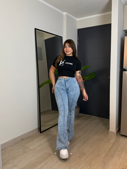 MB2063 (V1) | Flare Celeste Lineal Sin Bolsillos Adelante | Menina | Venta Por Mayor