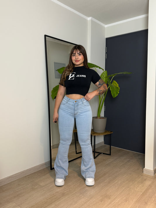 MB2064 (V4) | Flare Celeste Doble Costura | Menina | Venta Por Mayor