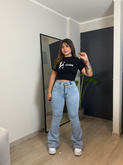 MB2065 (J5) | Flare Celeste Jaspeado Bolsillo Escondido | Menina | Venta Por Mayor