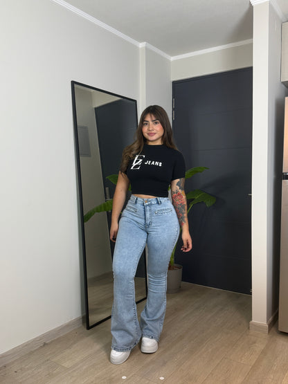 MB2065 (J5) | Flare Celeste Jaspeado Bolsillo Escondido | Menina | Venta Por Mayor