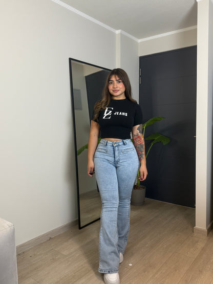 MB2065 (J5) | Flare Celeste Jaspeado Bolsillo Escondido | Menina | Venta Por Mayor