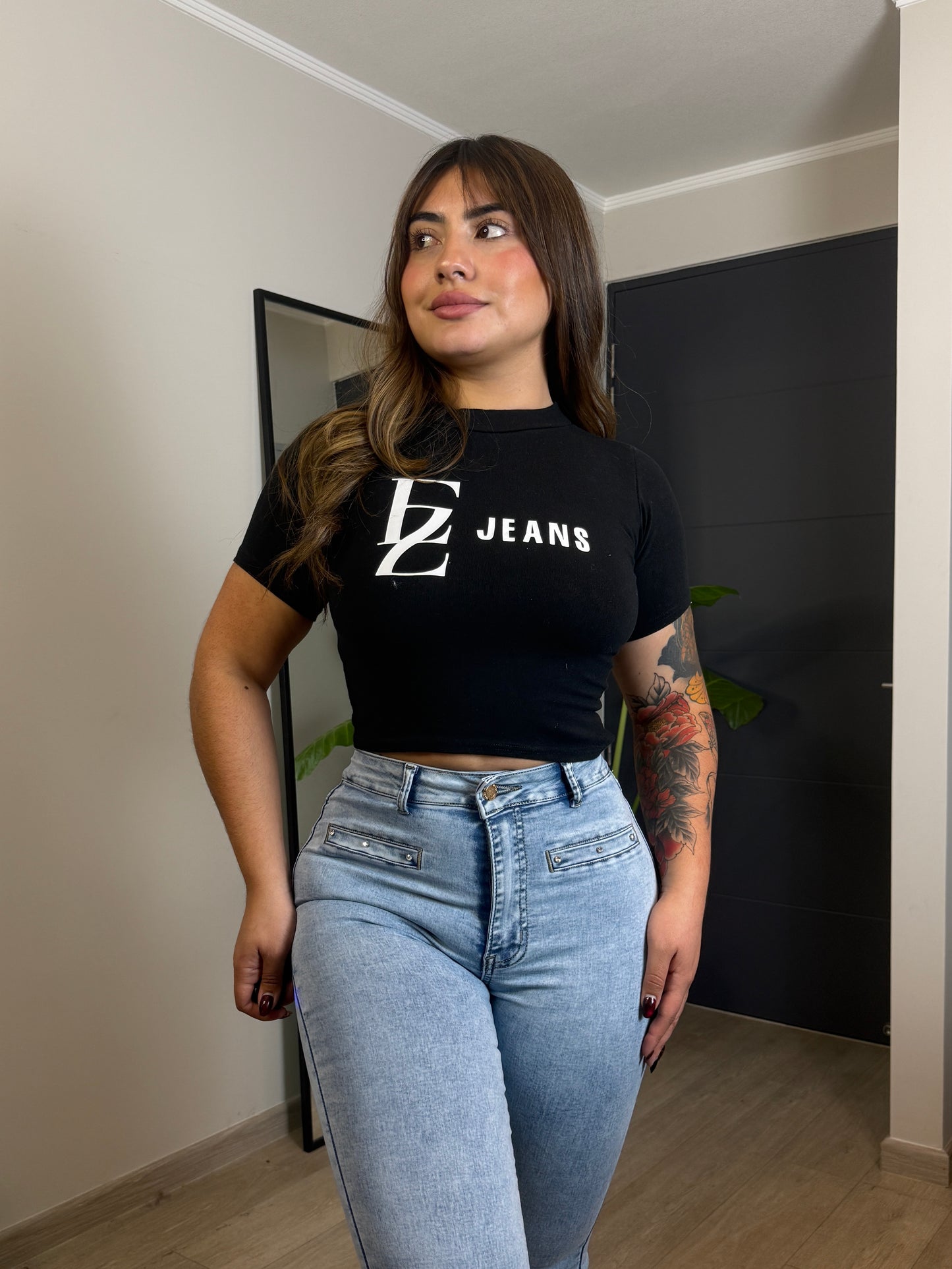 MB2065 (J5) | Flare Celeste Jaspeado Bolsillo Escondido | Menina | Venta Por Mayor