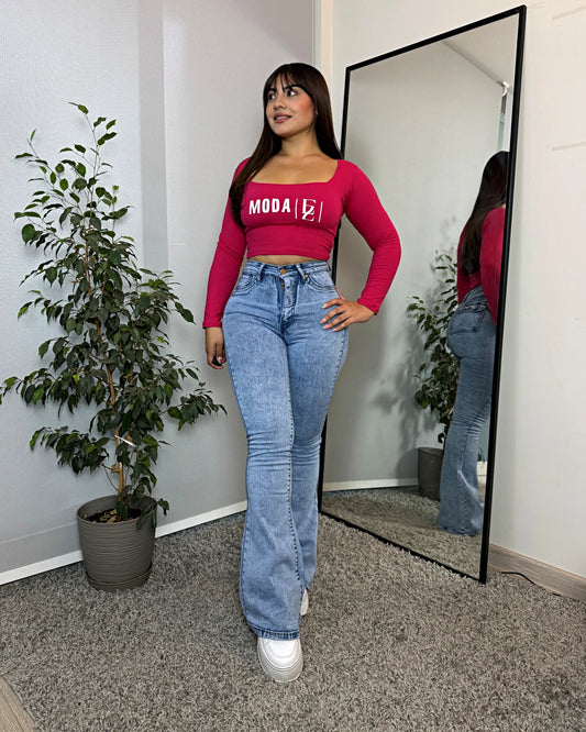 MB2121 (M1) | Flare Celeste Jasepado Con Faja | Menina | Venta Por Mayor