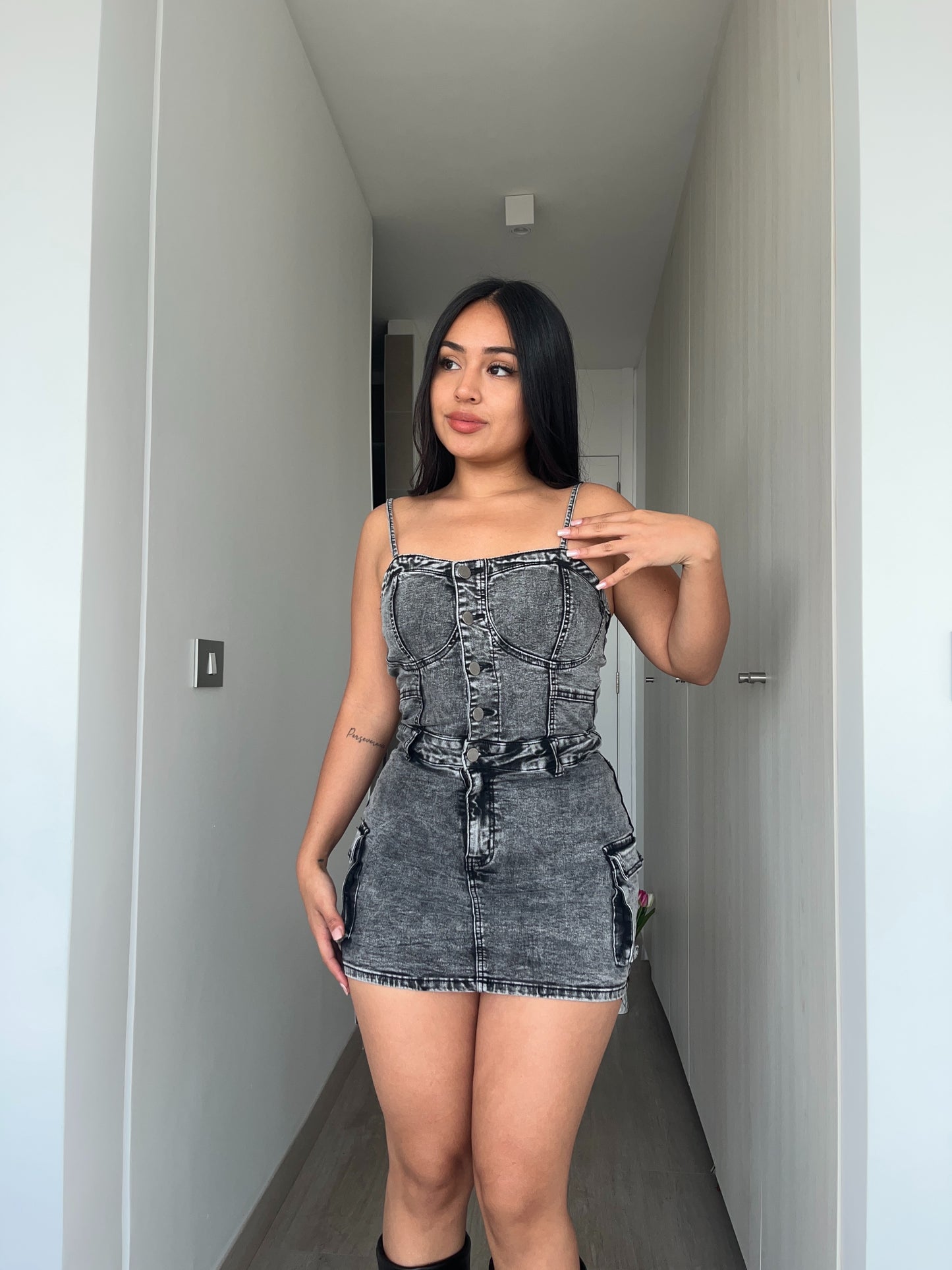 MB421-2 (D2) | Enterito Falda Short Cargo Gris | Menina | Venta Por Mayor