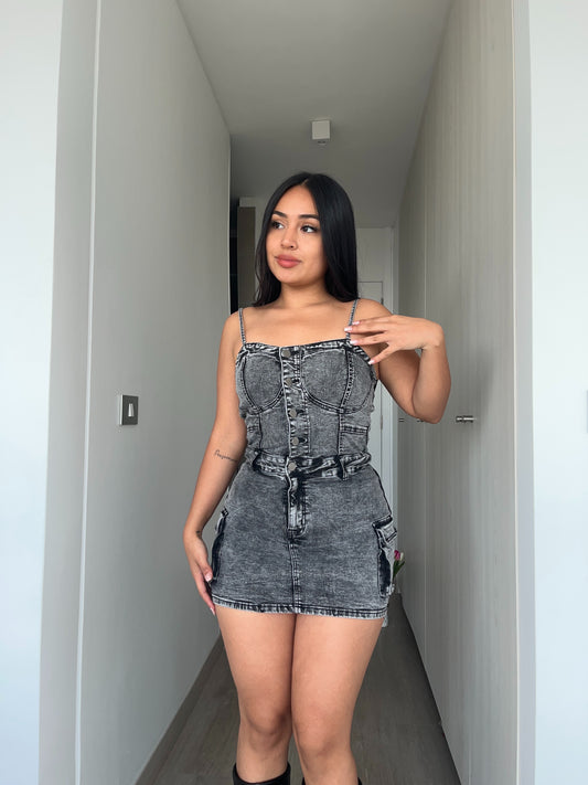 MB421-2 (D2) | Enterito Falda Short Cargo Gris | Menina | Venta Por Mayor