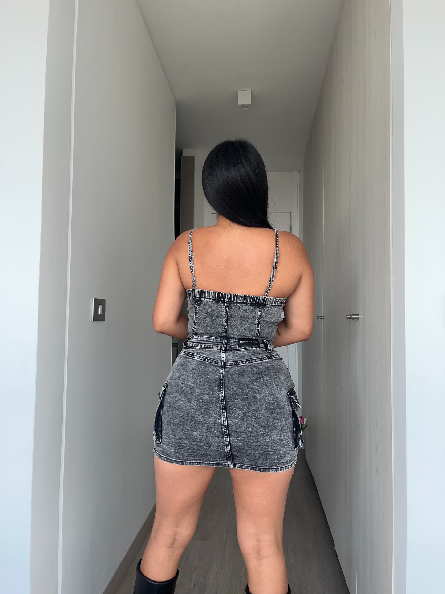 MB421-2 (D2) | Enterito Falda Short Cargo Gris | Menina | Venta Por Mayor