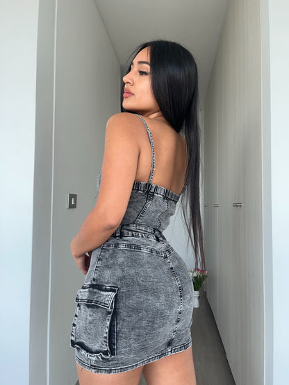 MB421-2 (D2) | Enterito Falda Short Cargo Gris | Menina | Venta Por Mayor