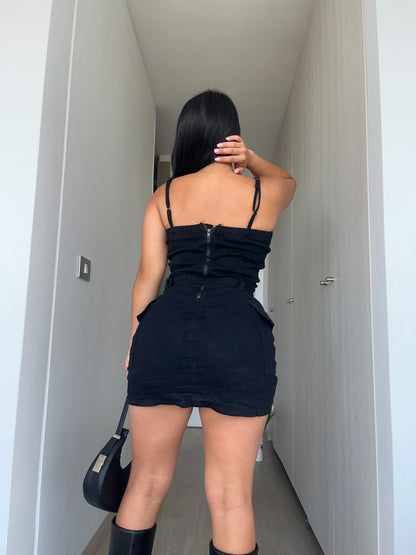 MB424-1 (K7) | Enterito Falda Short Cargo Negro | Menina | Venta Por Mayor