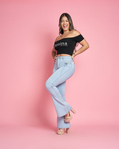 MB427 (D1) | Jeans Flare Lineal Celeste | Menina | Venta Por Mayor
