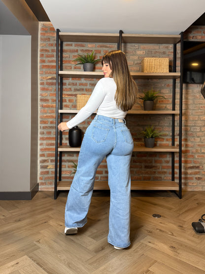 MB439 (G6) | Jeans Wide Leg Azul Claro | Menina | Venta Por Mayor