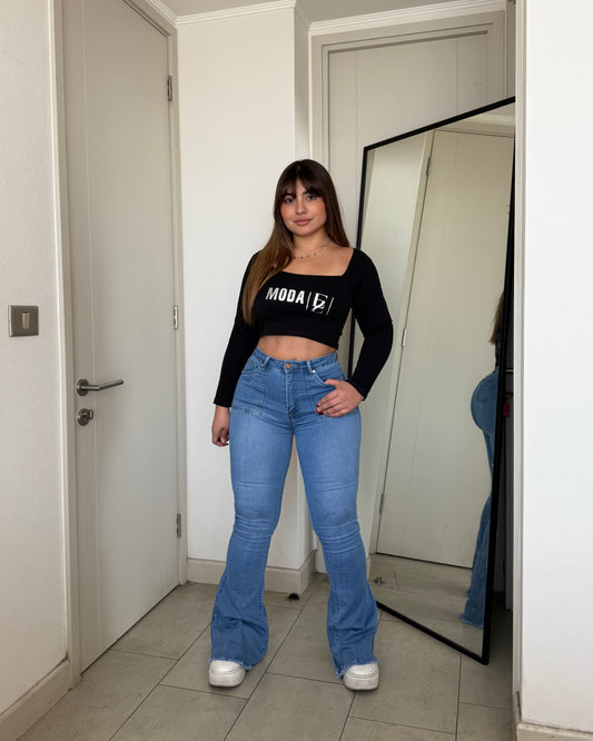 MB441 (B3) | Jeans Flare Azul Focalizado | Menina | Venta Por Mayor