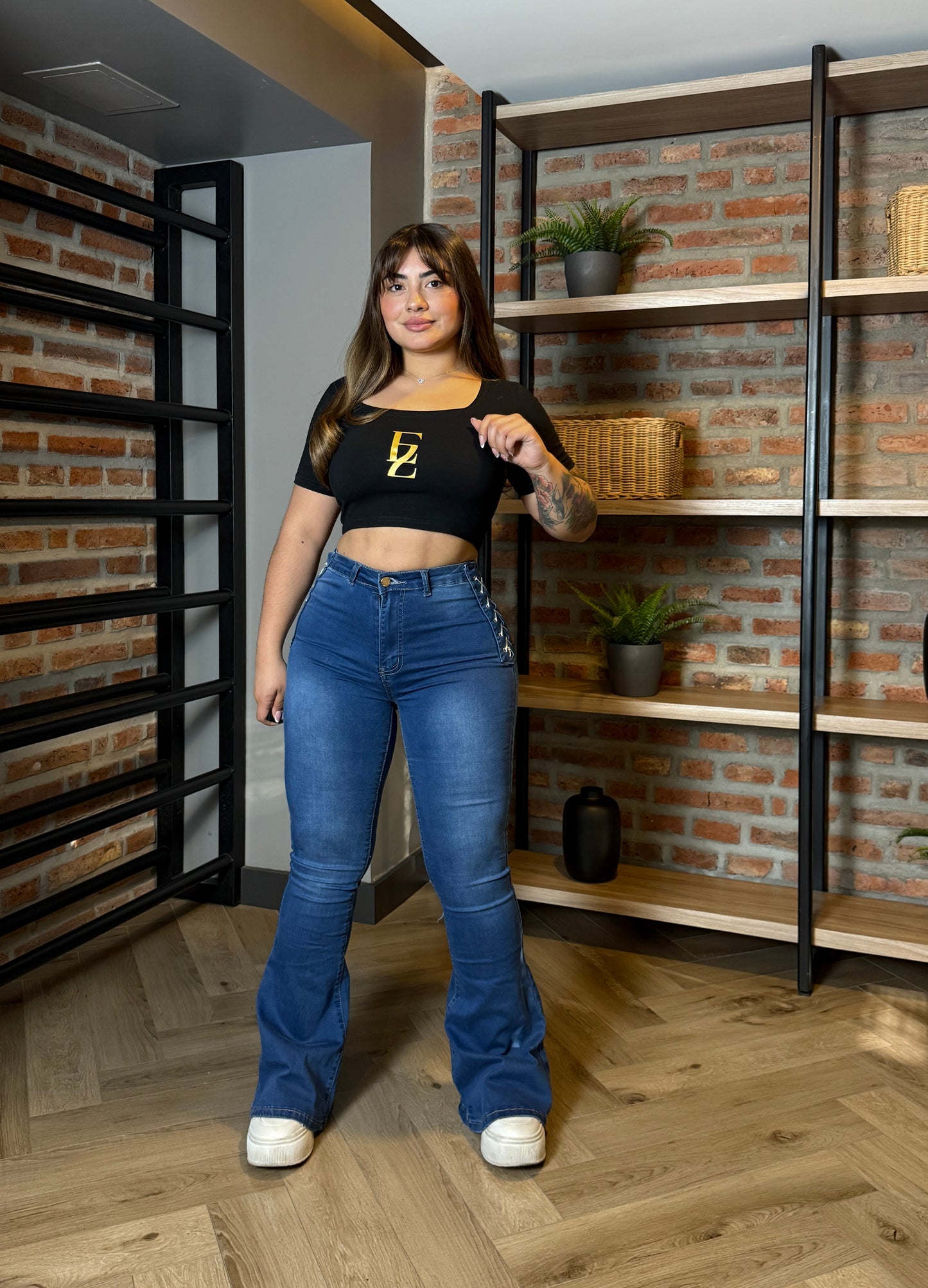 MB446-1 (I1) | Jeans Flare Trenzado Azul Oscuro | Menina | Venta Por Mayor