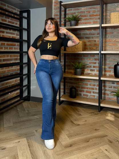 MB446-1 (I1) | Jeans Flare Trenzado Azul Oscuro | Menina | Venta Por Mayor