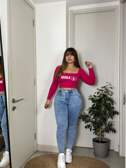 MB455 (H6) | Jeans Skinny Celeste Faja | Menina | Venta Por Mayor