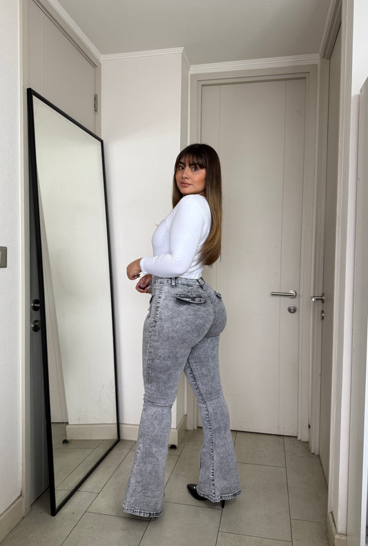 MB460-2 (S2) | Jeans Flare Gris | Menina | Venta Por Mayor