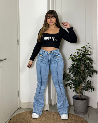 MB2067 (I6) | Jeans Flare Celeste | Menina | Venta Por Mayor