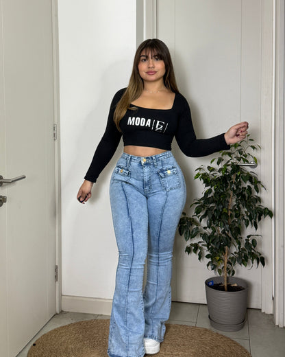 MB2067 (I6) | Jeans Flare Celeste | Menina | Venta Por Mayor