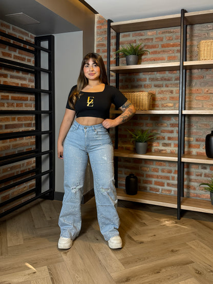 MB7031 (I3) | Jeans Recto Brillos Celeste Focalizado | Menina | Venta Por Mayor