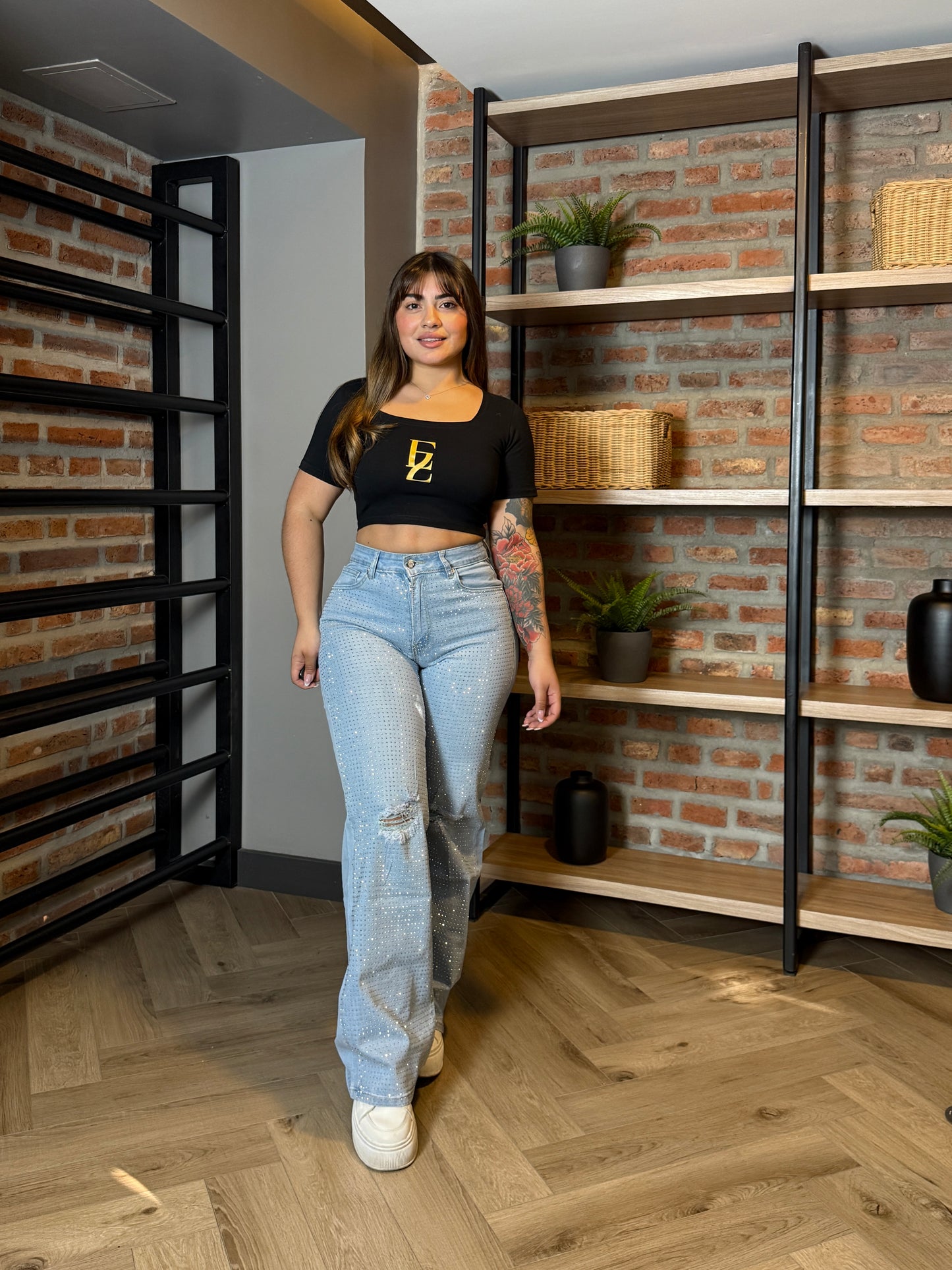 MB7031 (I3) | Jeans Recto Brillos Celeste Focalizado | Menina | Venta Por Mayor