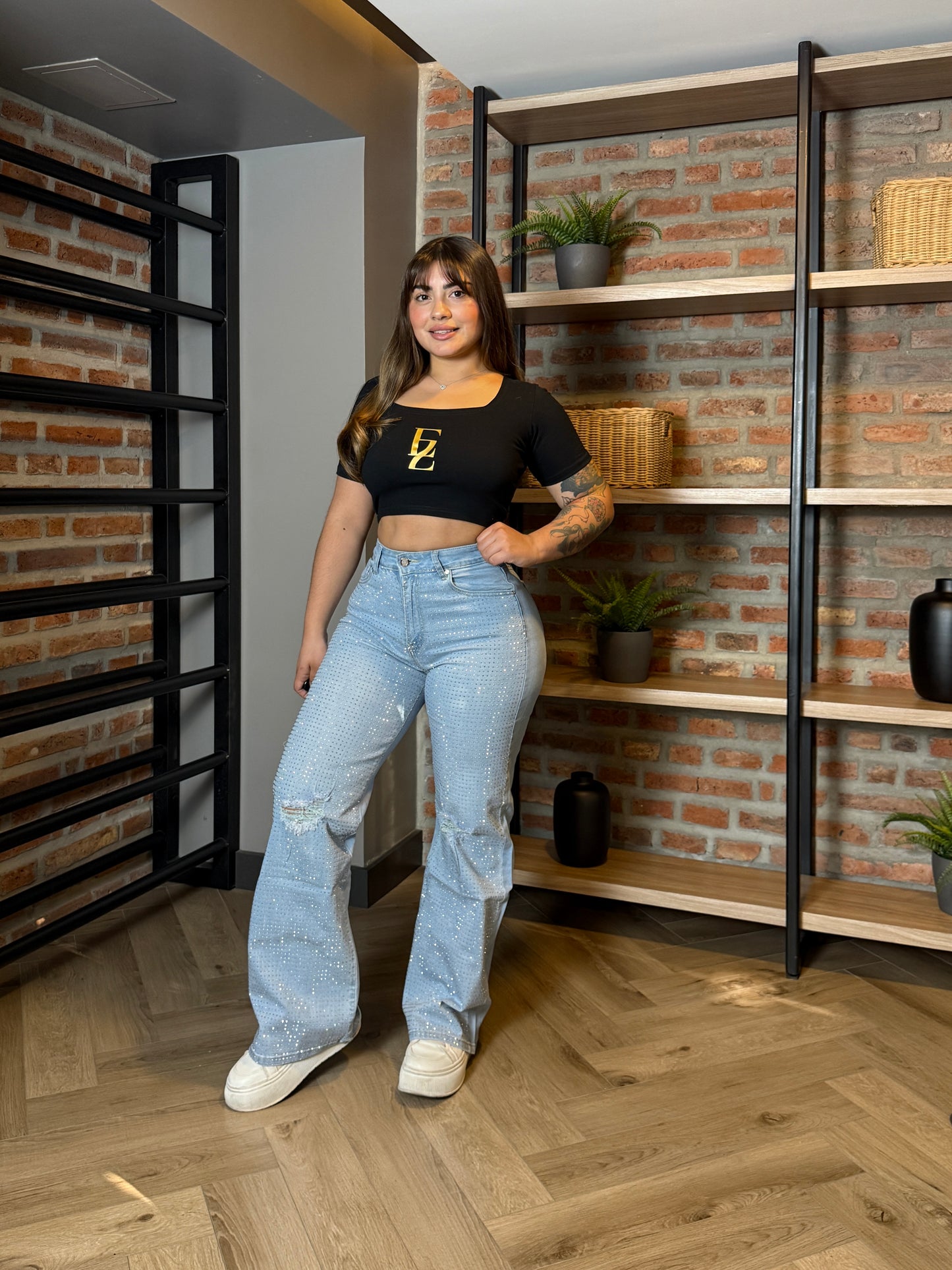 MB7031 (I3) | Jeans Recto Brillos Celeste Focalizado | Menina | Venta Por Mayor