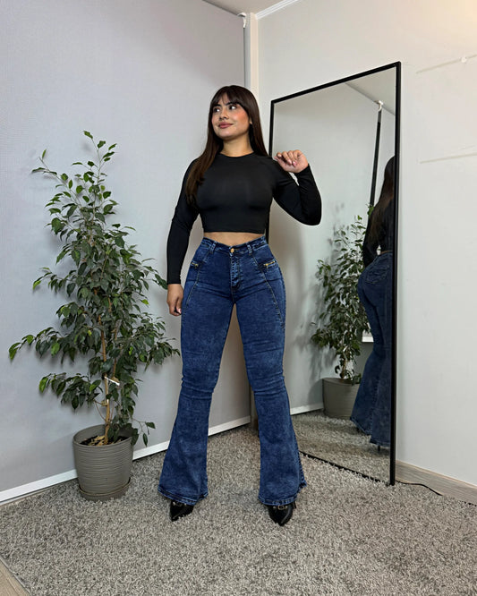 MB7074-2 (M7) | Flare Azul Jaspeado Con Cierre En Los Costados   | Menina | Venta Por Mayor