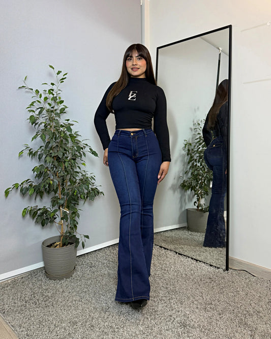 MB7075-2 (M5) | Flare Lineal Azul Oscuro Focalizado Bolsillo Trasero Con Tapa | Menina | Venta Por Mayor