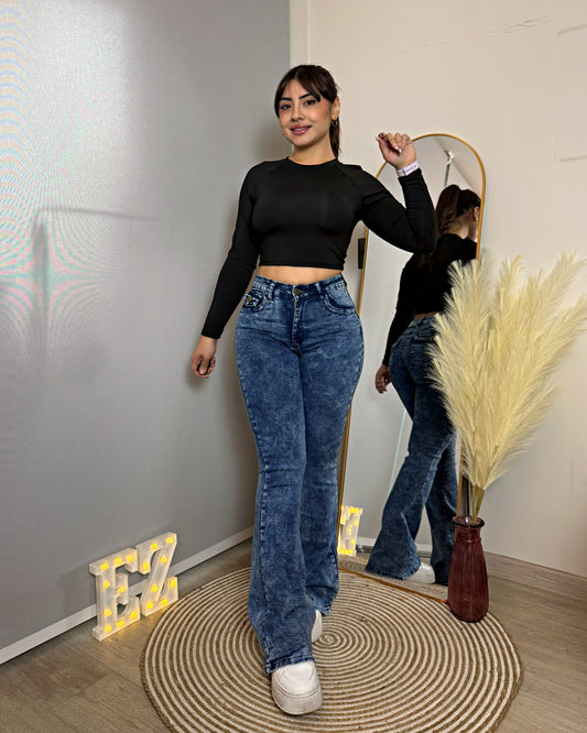 MC1007 (J4) | Flare Celeste Jaspeado Con Faja | Menina