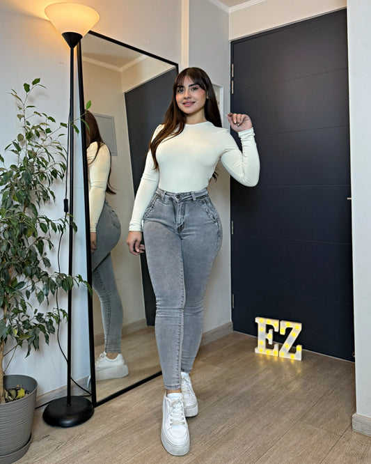 MC5004-1 (J2) | Skinny Gris Con Faja | Menina | Venta Por Mayor