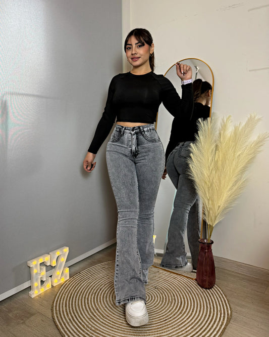 MC5005-1 (I6) | Flare Gris Con Faja | Menina | Venta Por Mayor