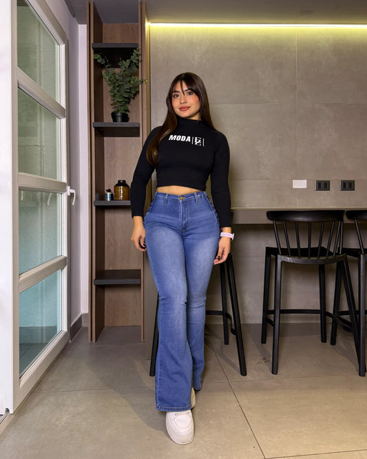 MC5007 (I3) | Flare Trenzado Con Faja Celeste Focalizado | Menina | Venta por Mayor