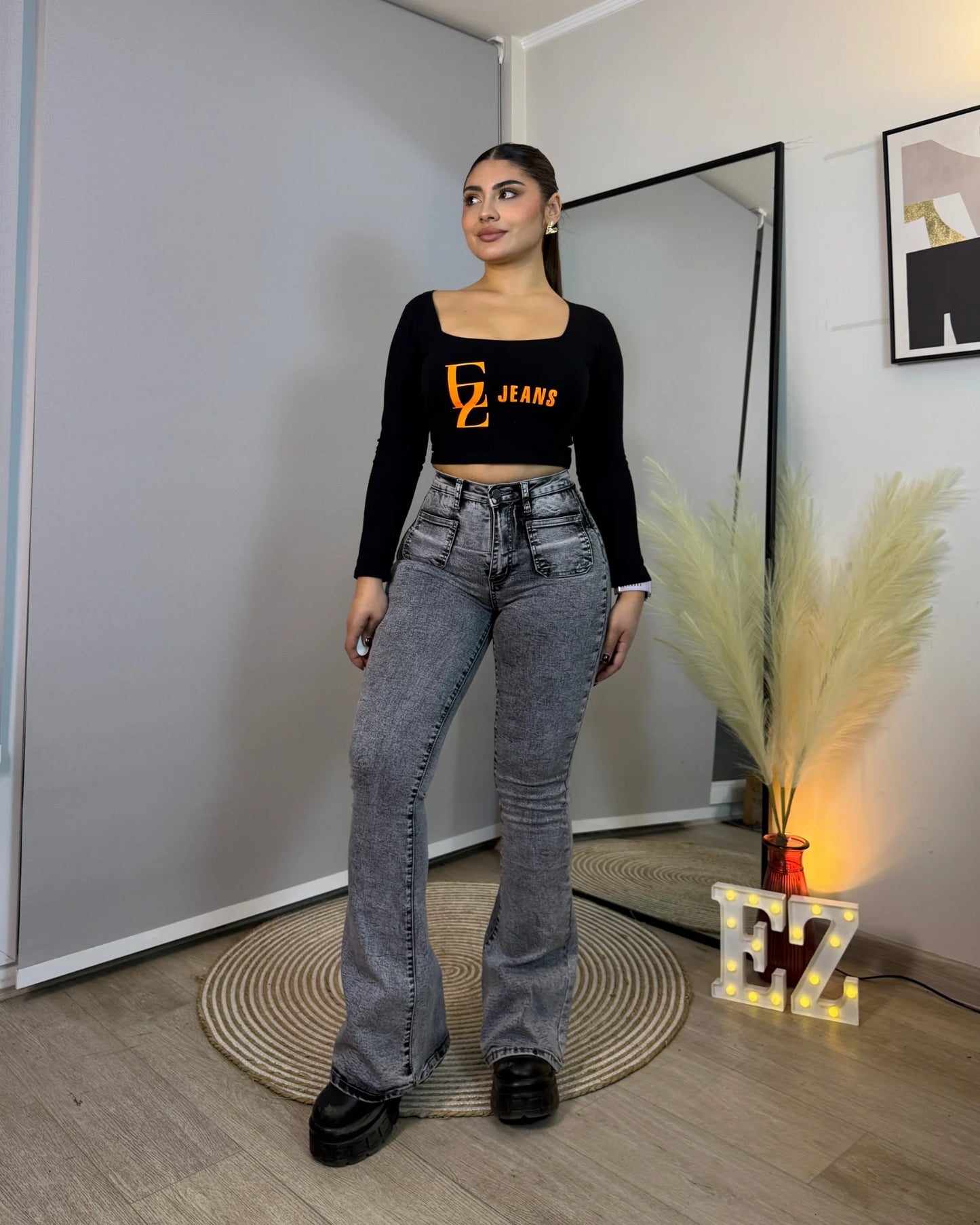 MC5009-3 (J2) | Flare Con Faja Gris Jaspeado | Menina | Venta Por Mayor