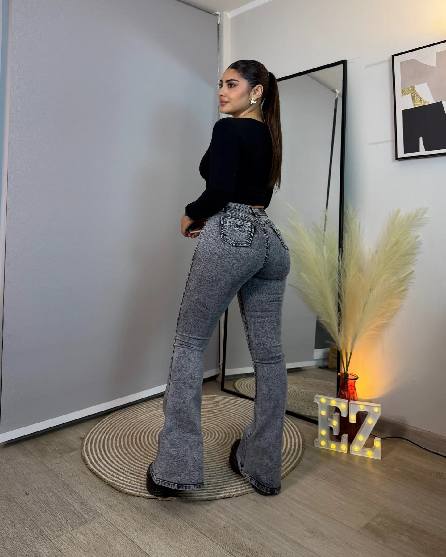MC5009-3 (J2) | Flare Con Faja Gris Jaspeado | Menina | Venta Por Mayor
