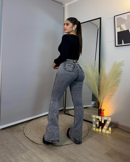 MC5009-3 (J2) | Flare Con Faja Gris Jaspeado | Menina | Venta Por Mayor