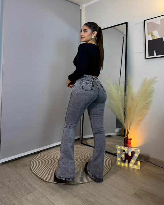 MC5009-3 (J2) | Flare Con Faja Gris Jaspeado | Menina | Venta Por Mayor