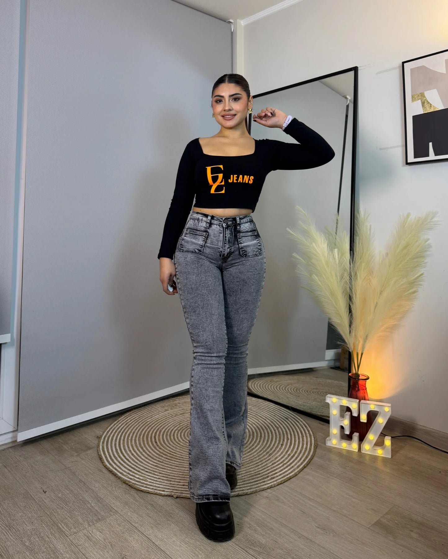 MC5009-3 (J2) | Flare Con Faja Gris Jaspeado | Menina | Venta Por Mayor