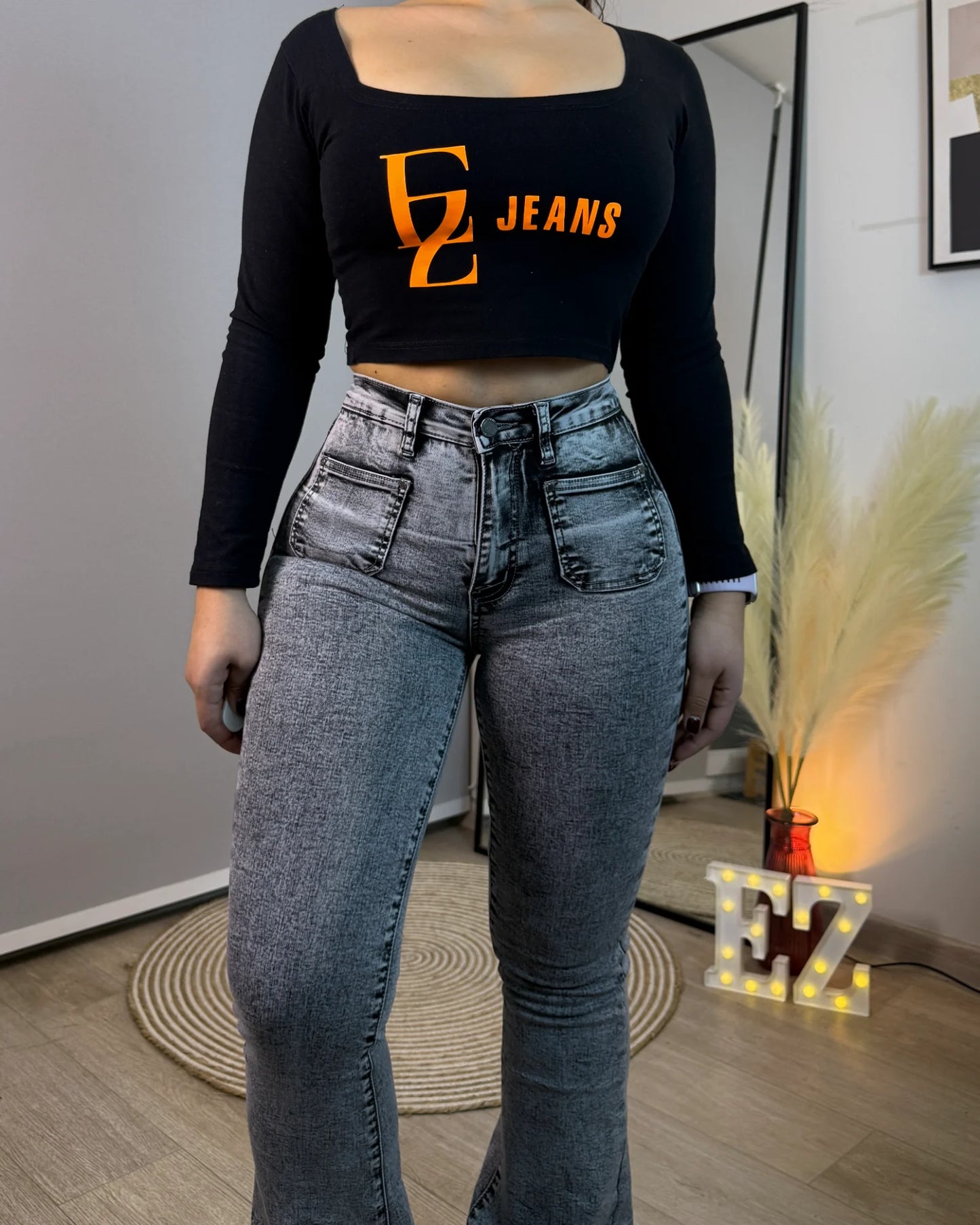 MC5009-3 (J2) | Flare Con Faja Gris Jaspeado | Menina | Venta Por Mayor