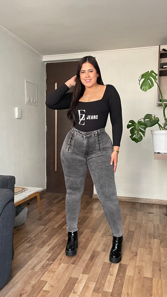 Jeans Skinny Gris Trenzado Extralinda | Modelo MMB403-1 (M6) | Menina | Venta Por Mayor