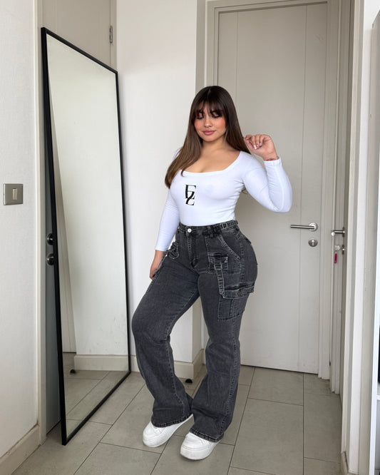 N0501-1 (U2) | Jeans Cargo Grafito Tapa Bolsiilo Adelante | Menina | Venta Por Mayor