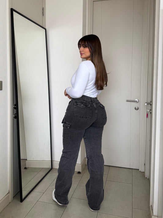 N0501-1 (U2) | Jeans Cargo Grafito Tapa Bolsiilo Adelante | Menina | Venta Por Mayor