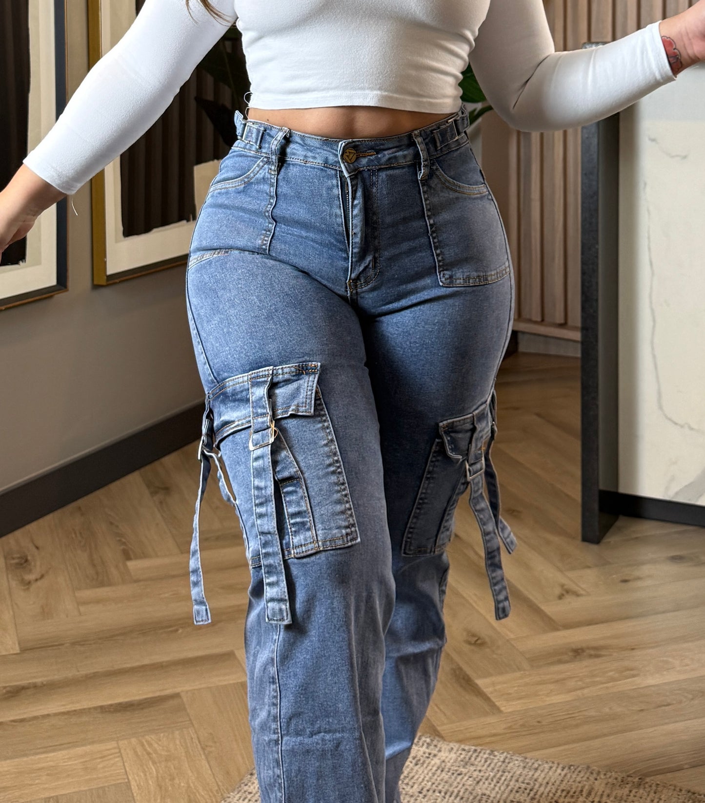 N0503-5 (M7) | Jeans Cargo Azul | Menina | Venta Por Mayor