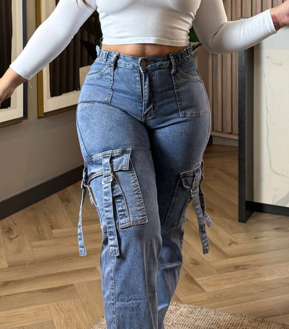 N0503-5 (M7) | Jeans Cargo Azul | Menina | Venta Por Mayor