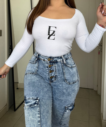 N0506-2 (U2) | Jeans Cargo Celeste Jaspeado 5 Botones  | Menina | Venta Por Mayor