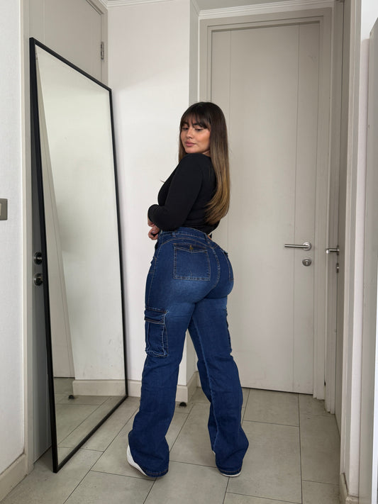 N0507-2 (U4) | Jeans Cargo Azul Oscuro  | Menina  | Venta Por Mayor